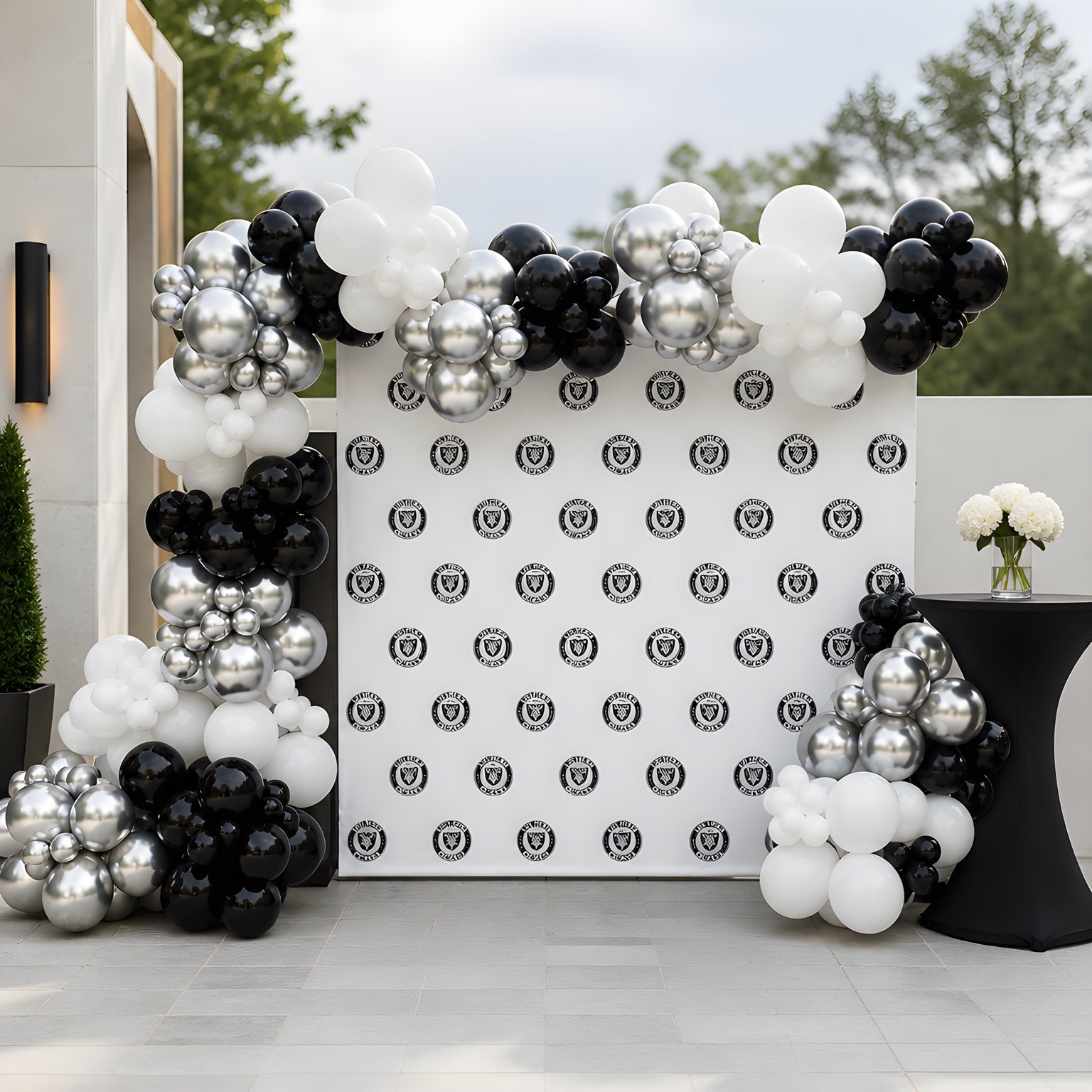 Step and repeat backdrop with balloons